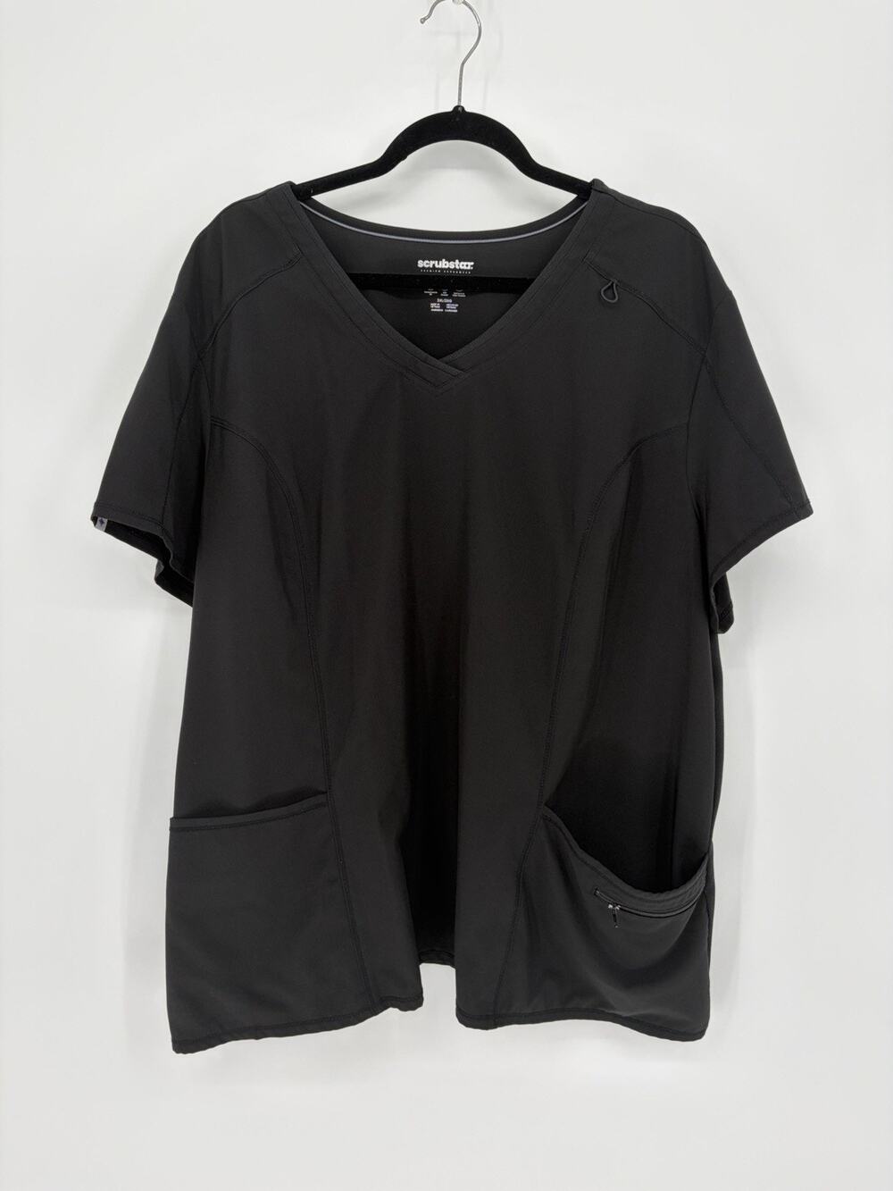 Scrubstar Premium Scrub Top Womens 3XL Black Stretch V Neck Zip Pocket Nurse